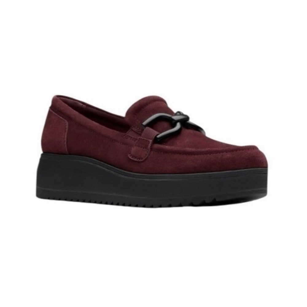 Clarks Zylah Top Slip-On‎ Platform Loafers Plum Suede 10
